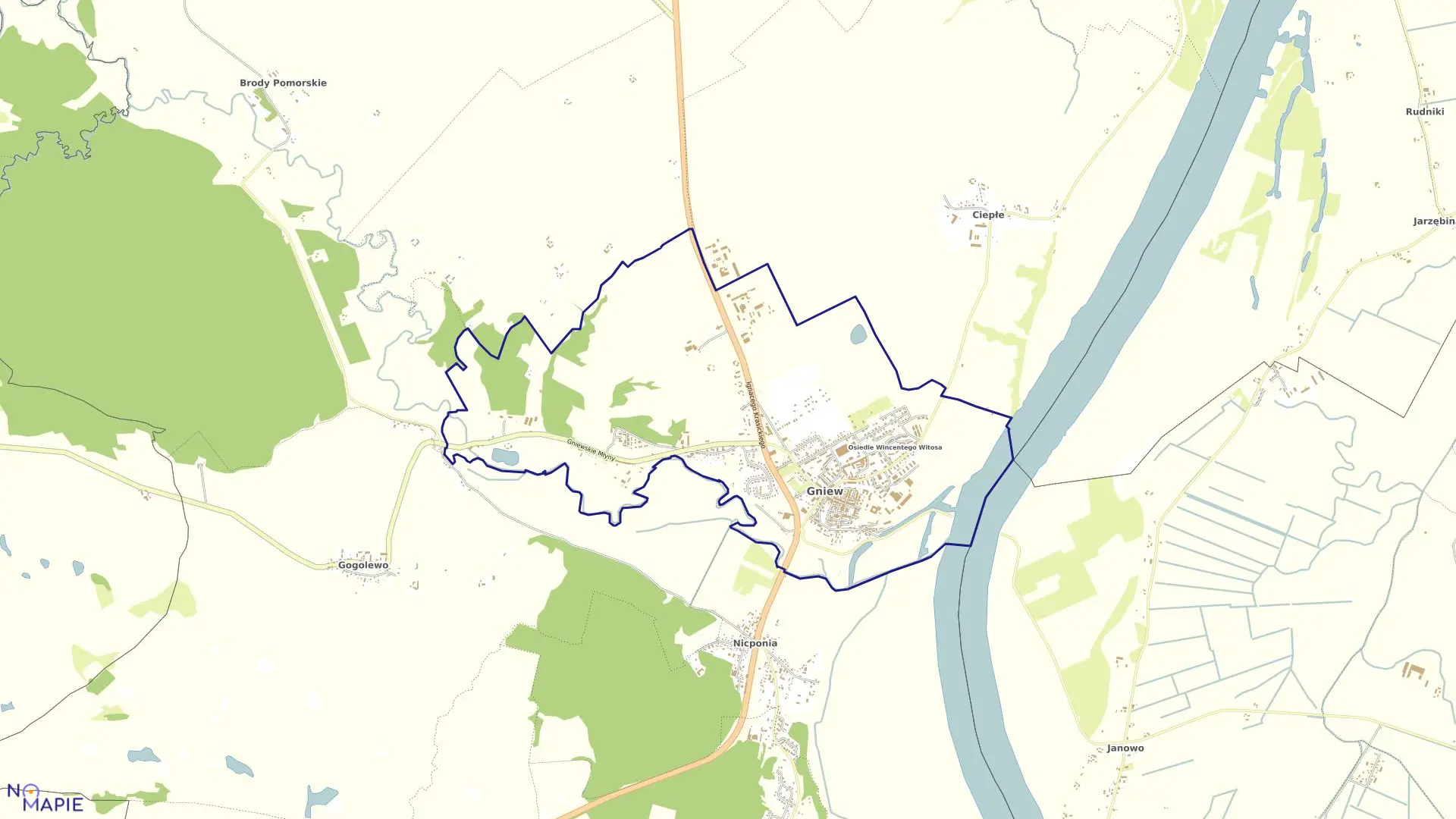 Mapa obrębu Gniew w gminie Gniew