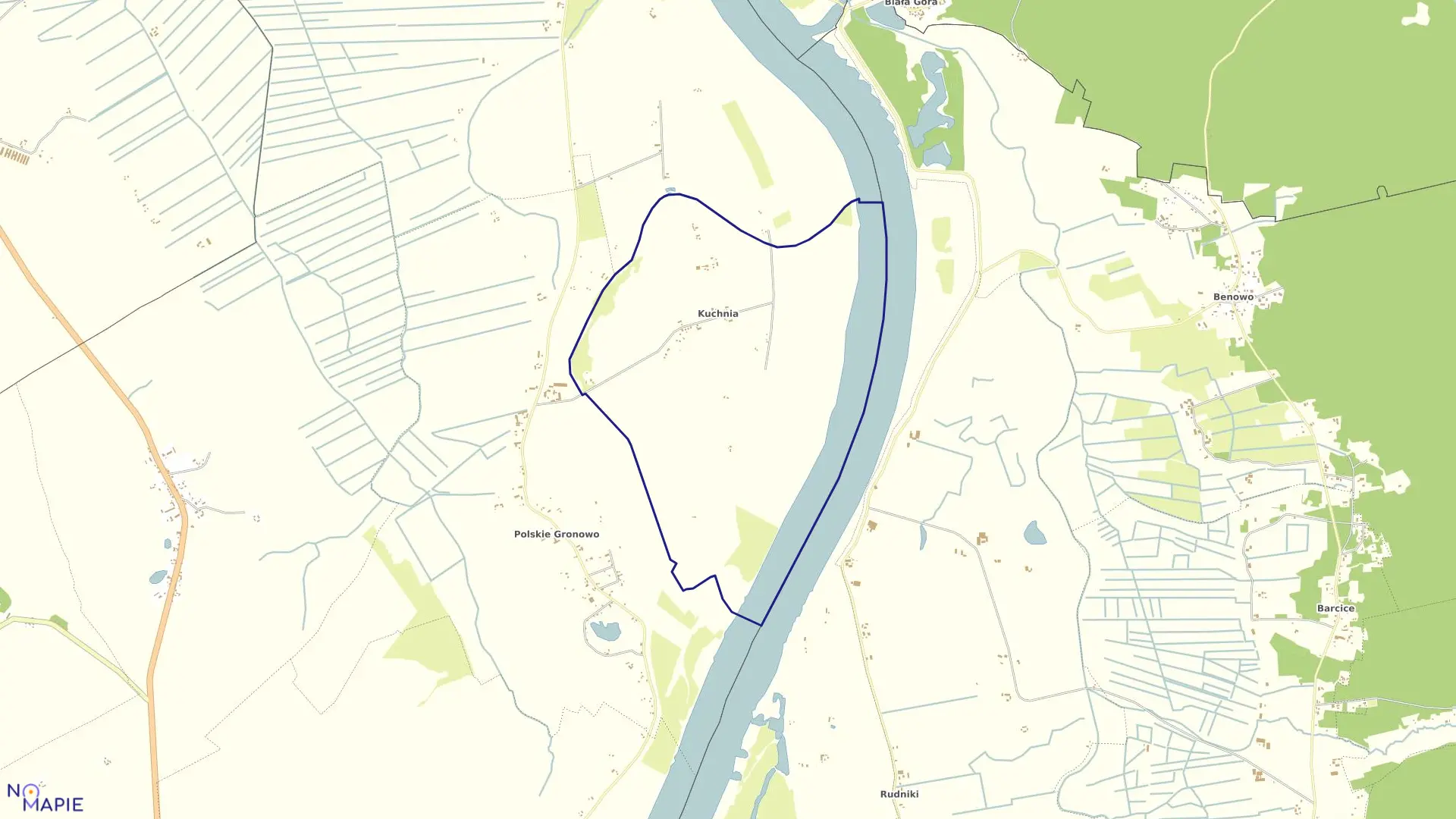 Mapa obrębu Kuchnia w gminie Gniew