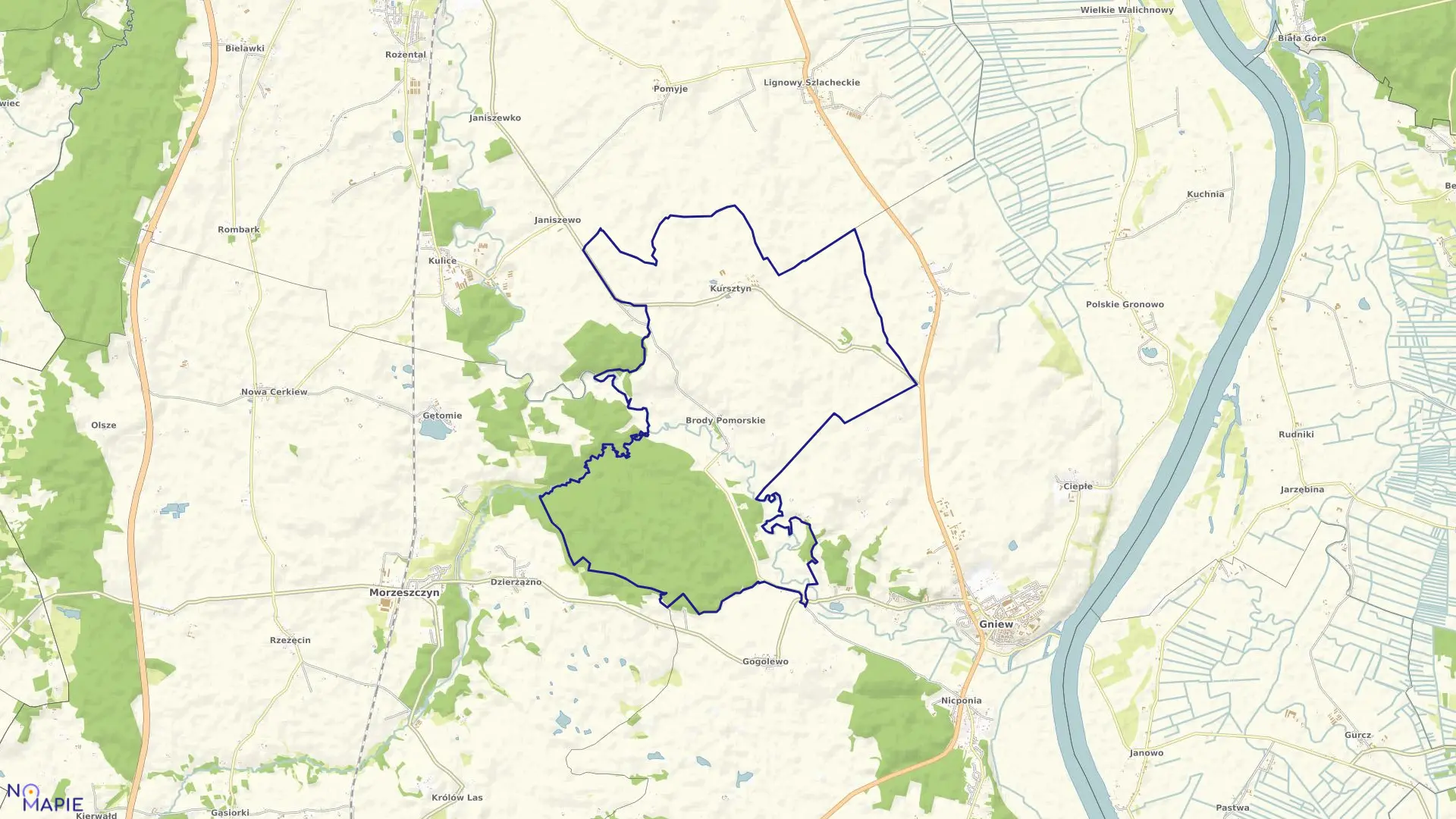 Mapa obrębu Kursztyn w gminie Gniew