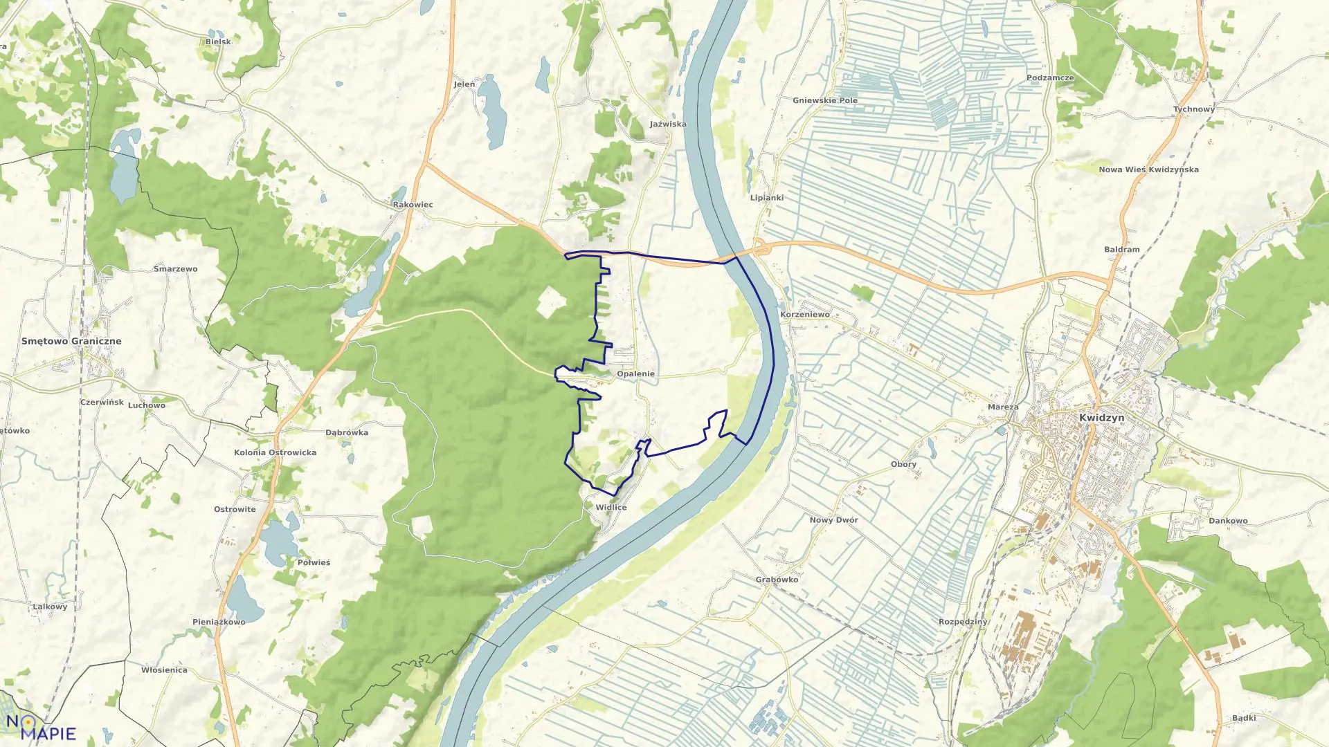 Mapa obrębu Opalenie w gminie Gniew