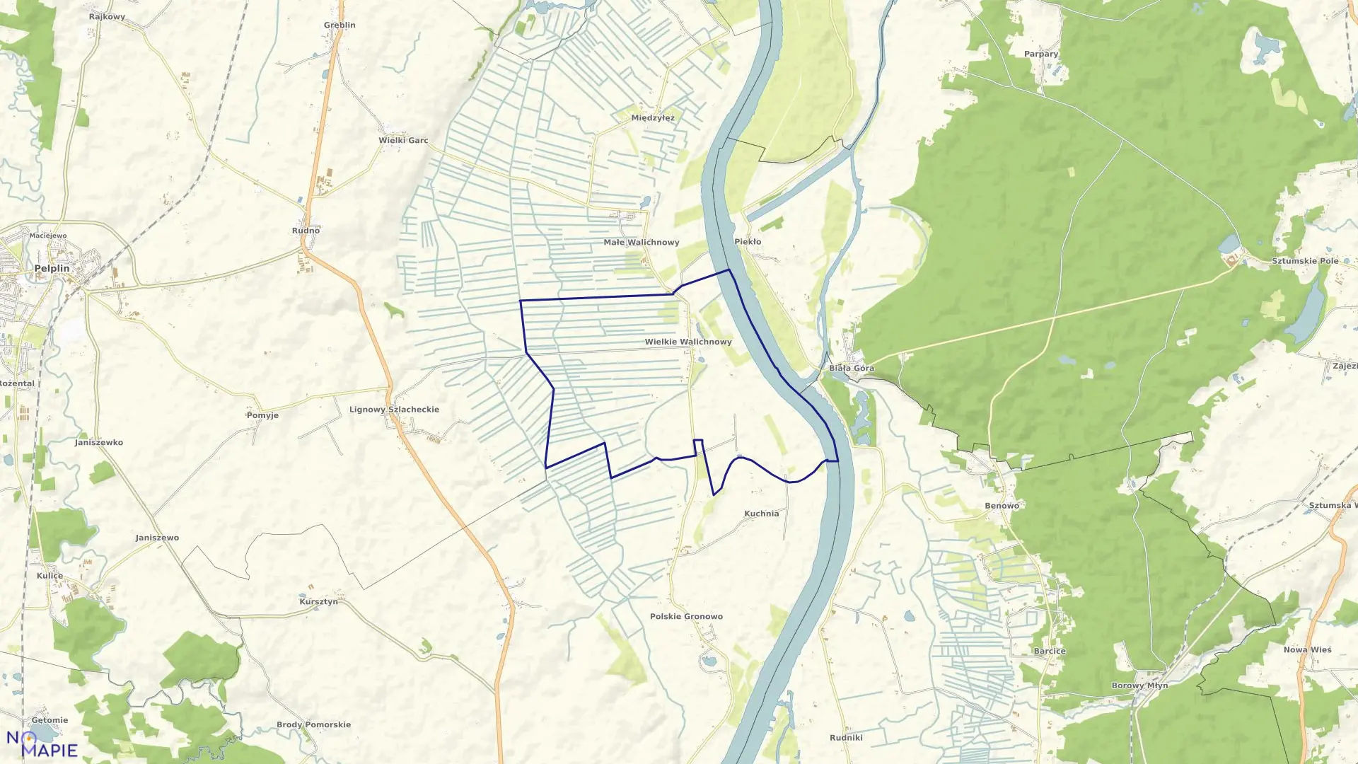 Mapa obrębu Wielkie Walichnowy w gminie Gniew